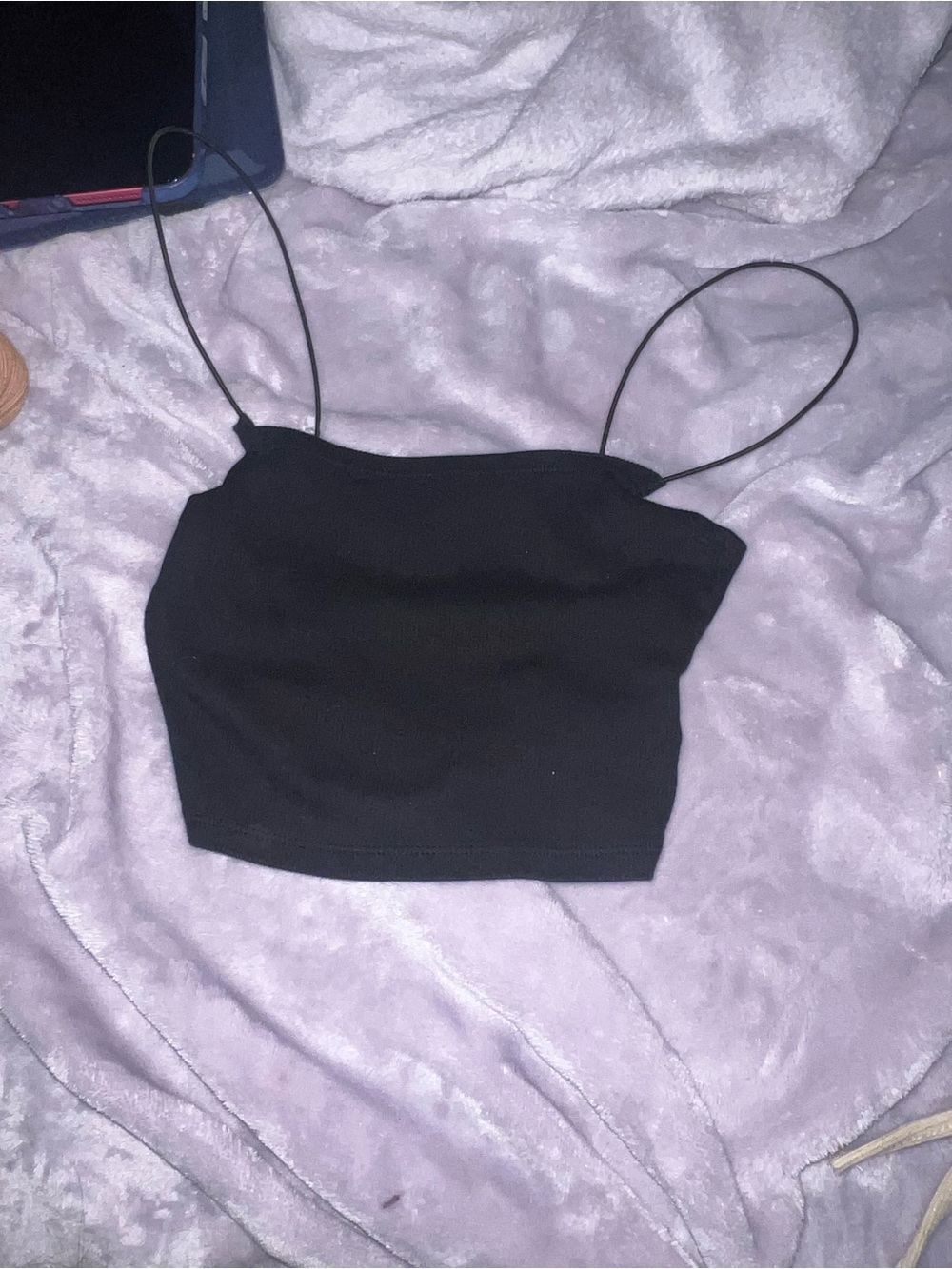 Divided Black Spaghetti-Strap Crop Top